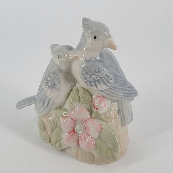 Vintage Ceramic Blue Jays Sitting on a Stump Figurine - Picture 4 of 4